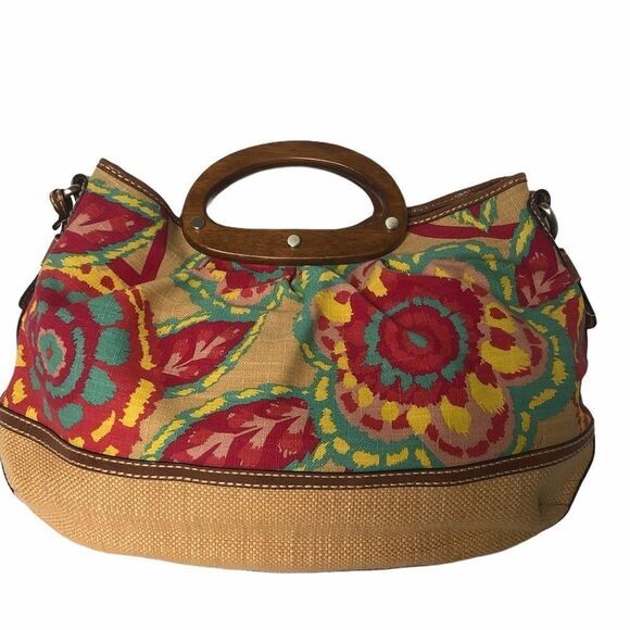 Vintage  Floral Canvas and woven Fossil bag - Picture 2 of 7